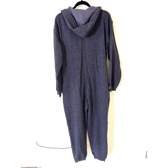 Fabletics Forever Fleece Hooded Jumpsuit X-Large Gray Leopard Orchid New $99 - Picture 2 of 11